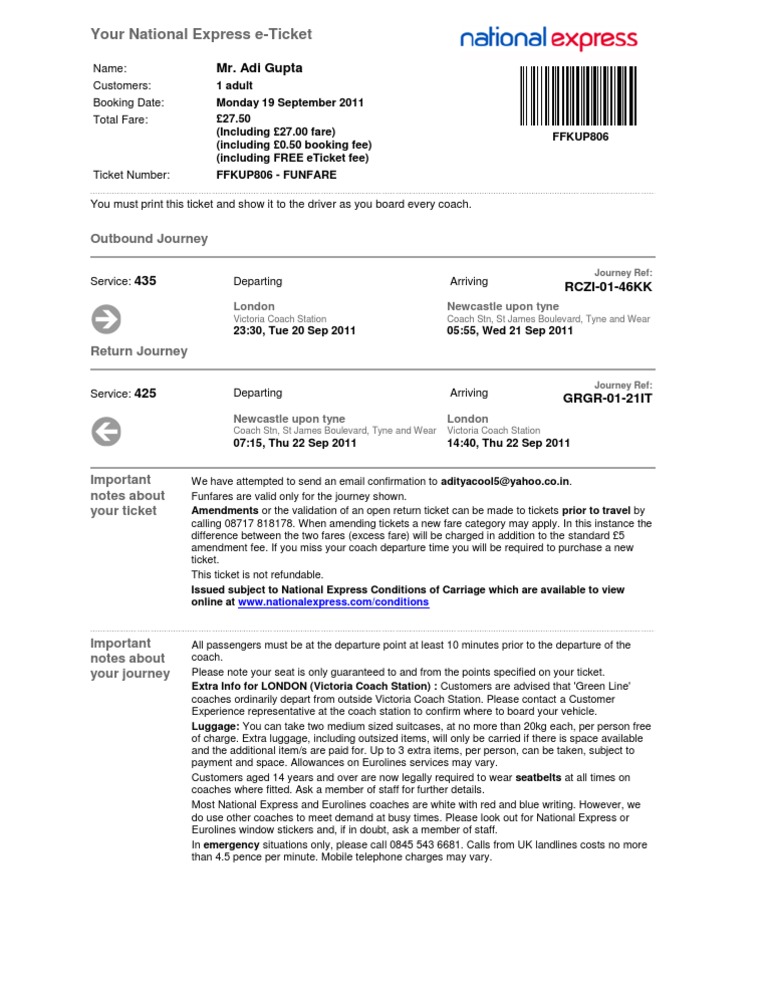 Your National Express e Ticket (Admission) Transport