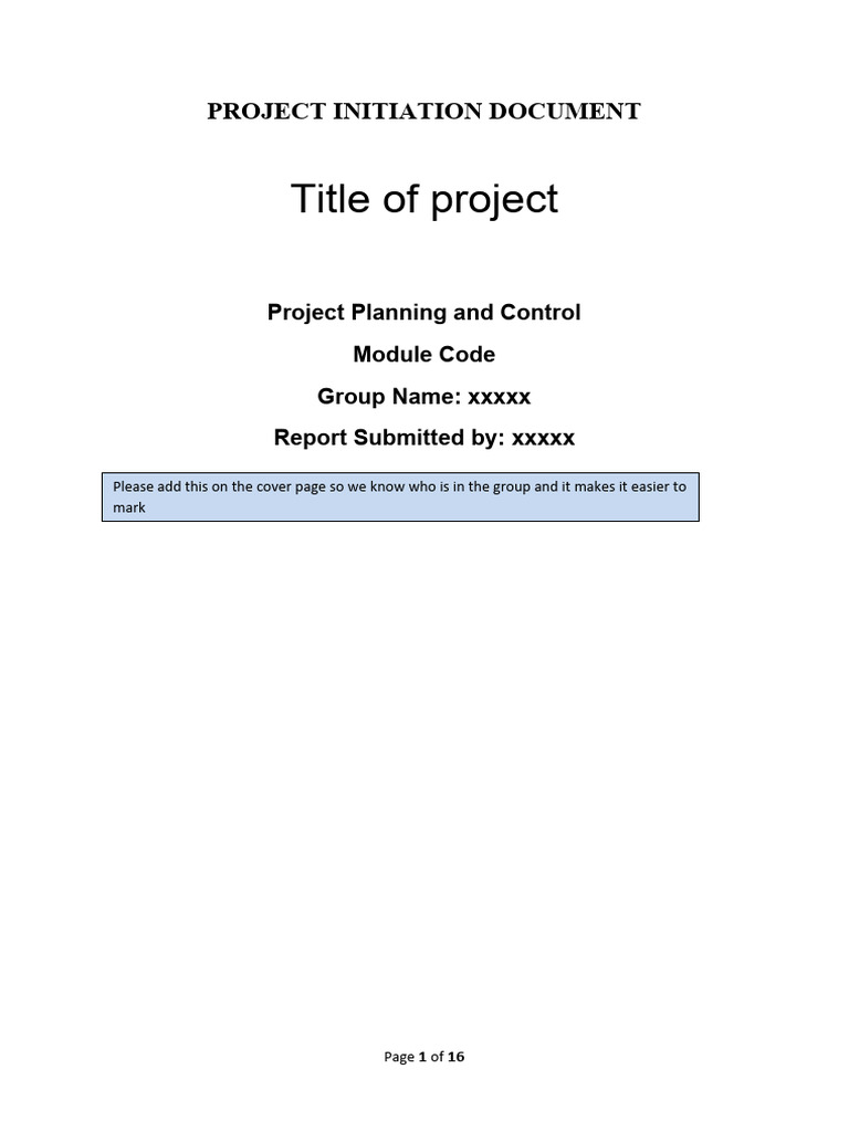 Exemplar Template For PID Work Assignment 1 Group Work - 2022.23 | PDF