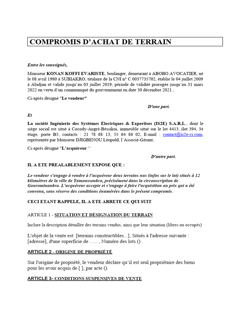 Modèle de compromis de vente terrain | PDF | Arbitrage | Justice