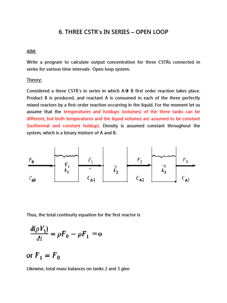 Three CSTRs Series Open Loop Simulation | PDF | Chemical Reactor ...