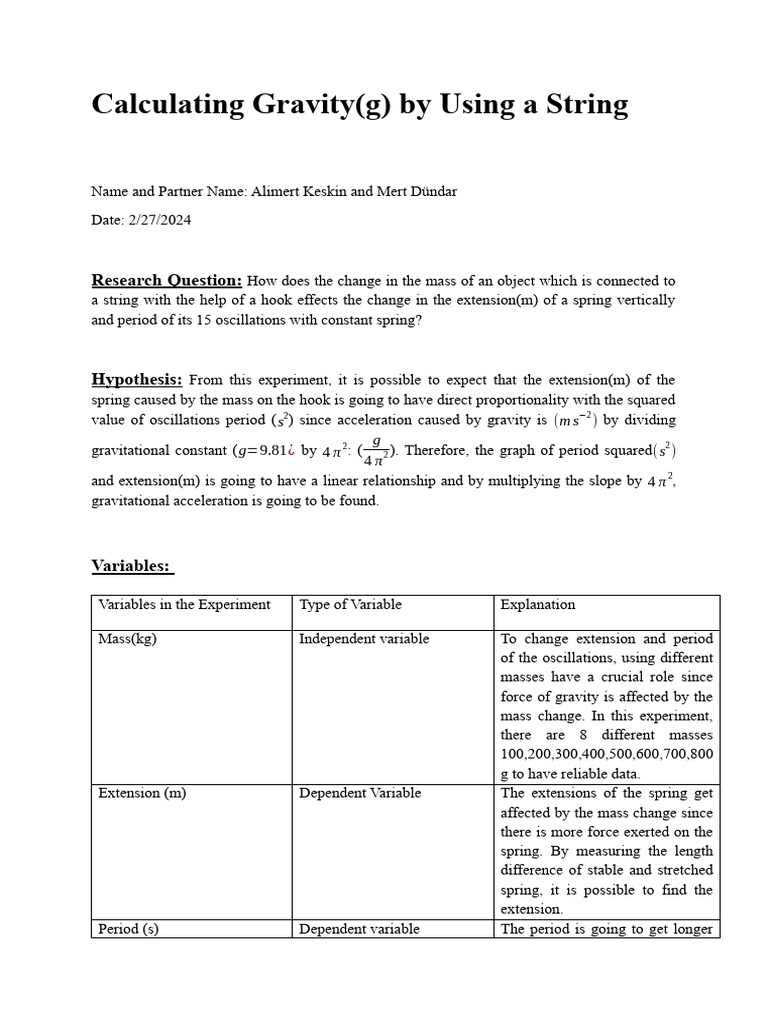 Measuring Gravity Using Spring Oscillations | PDF | Observational Error ...