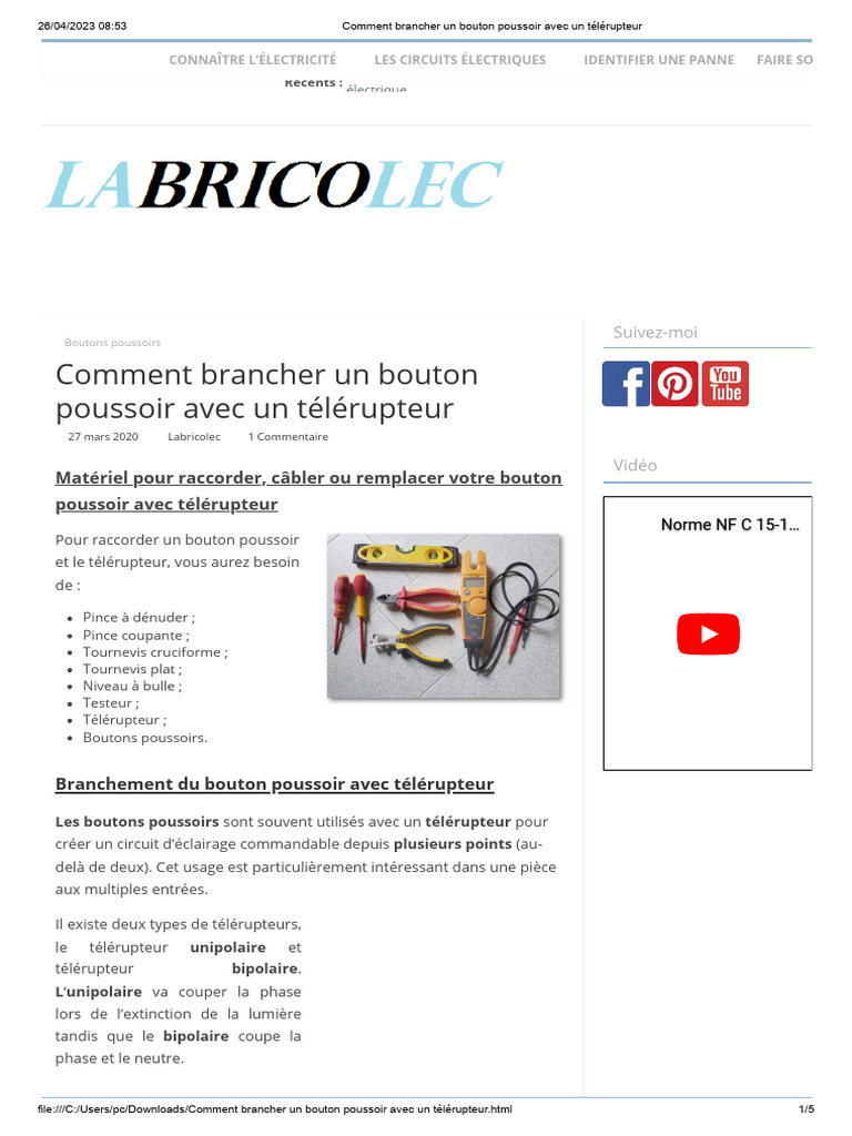 Comment Brancher Un Bouton Poussoir Avec Un Télérupteur PDF — free download