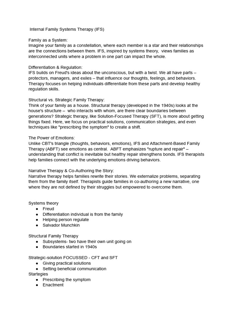 Internal Family Systems Notes | PDF | Psychotherapy | Family Therapy