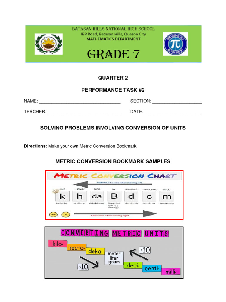 Metric Conversion Bookmark Project Guide | PDF