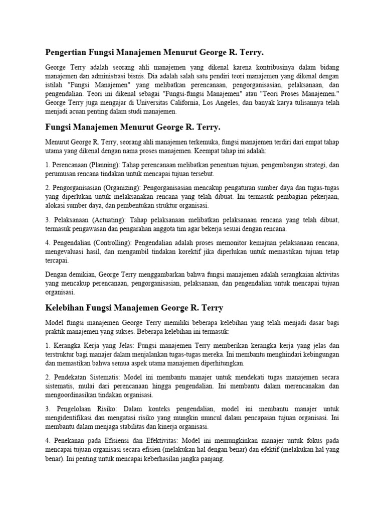 Fungsi Manajemen Menurut George R. Terry | PDF