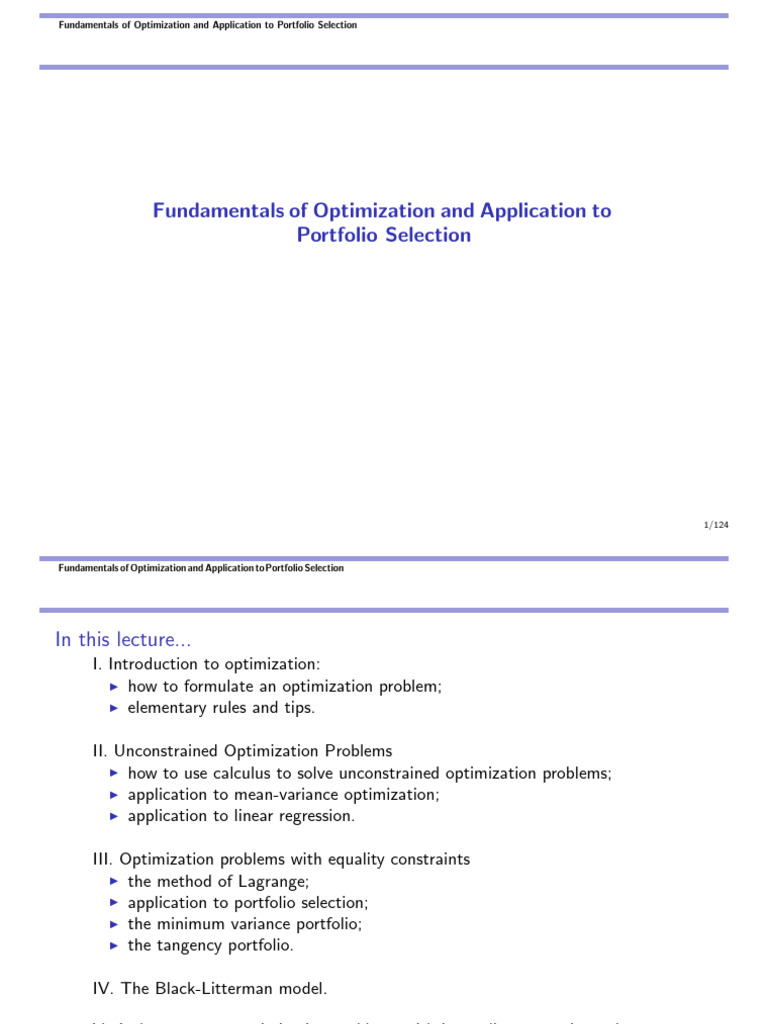 Portfolio Optimization | PDF | Mathematical Optimization | Modern ...