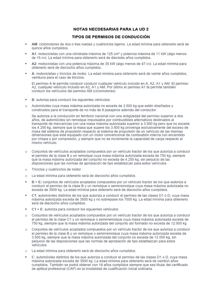 Tipos de Permisos de Conducción | PDF | Licencia de conducir ...