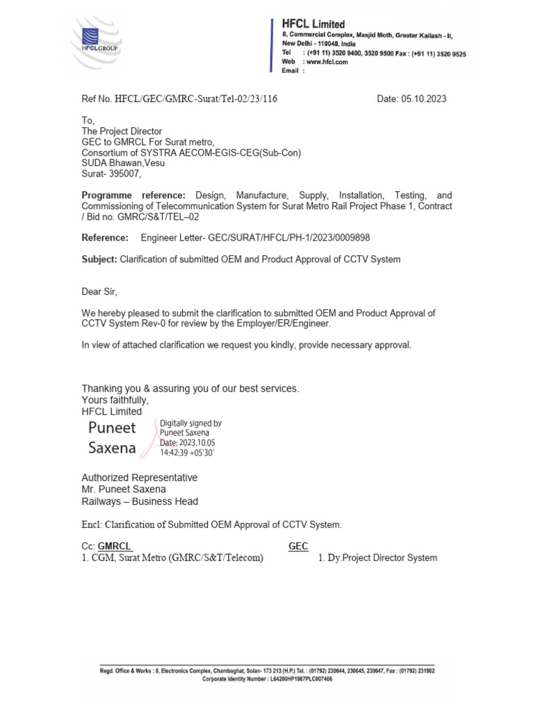 Respose To Clarification of OEM Approval CCTV System Rev - 00 (Print ...
