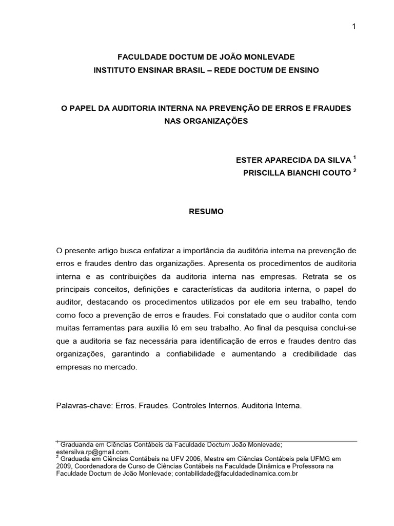 O Papel Da Auditoria Interna Na Prevenção de Erros e Fraudes | PDF