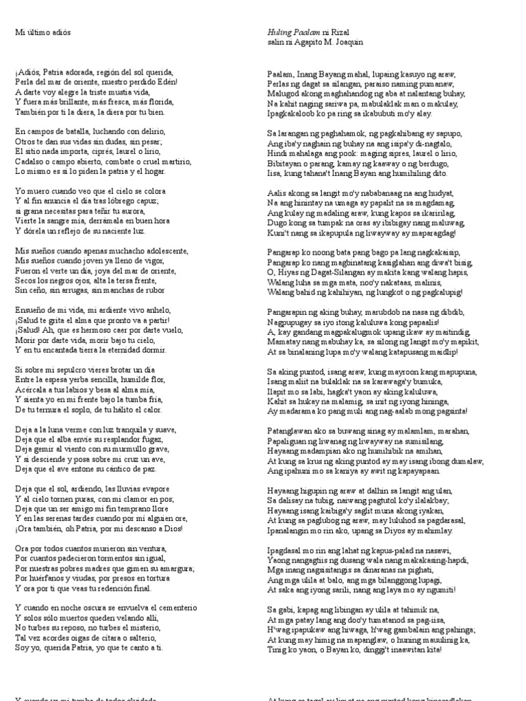 Rizal Mi Ultimo Adios Kundiman Pdf Literatura Asiática Filipinas