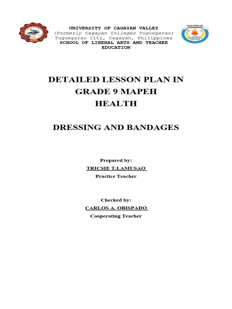 Health Lesson PlanBandages PDF Wound First Aid