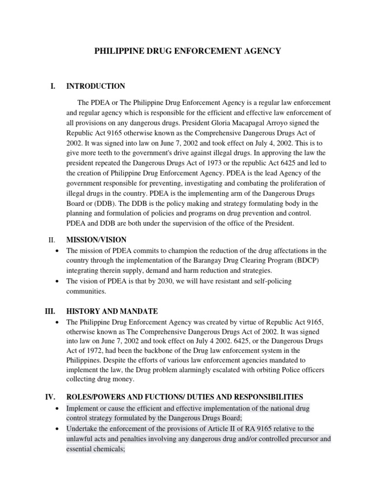 Overview of PDEA Structure and Mission | PDF | Philippines
