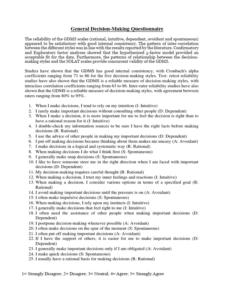 GDMS Final | PDF | Decision Making | Psychology