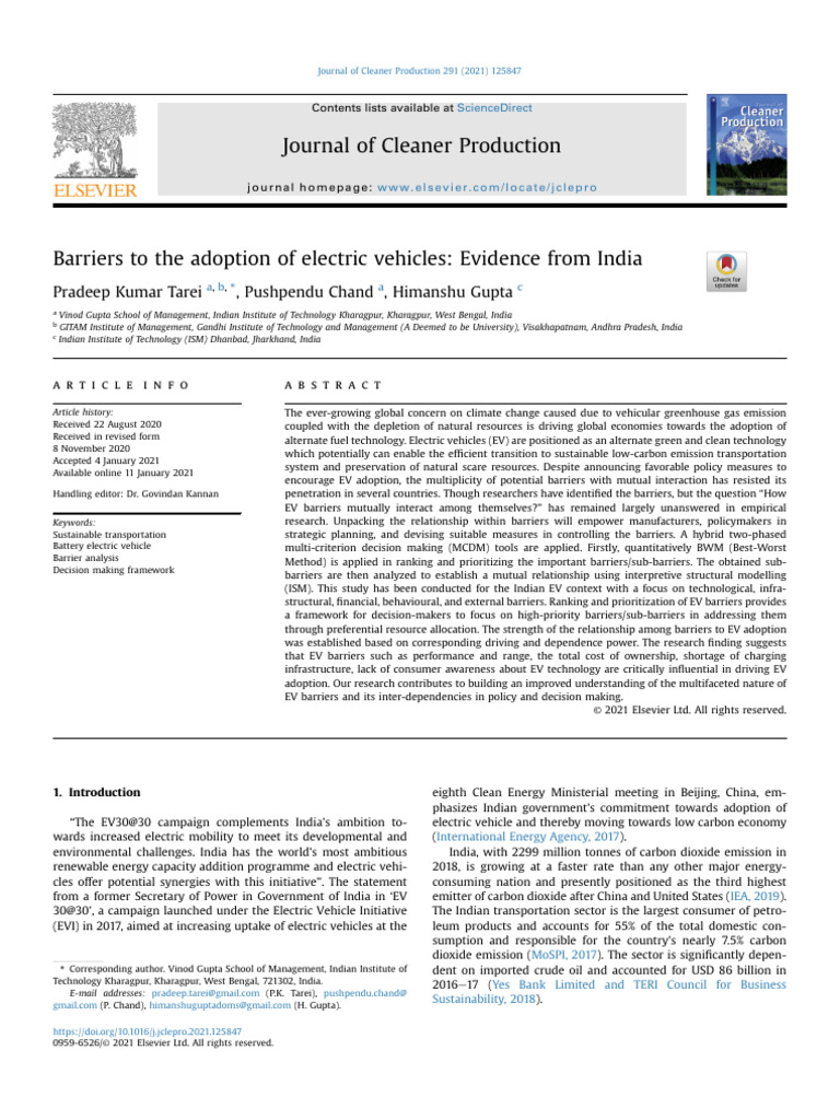 001 - Barriers To EV Adoption - EVidence From India | PDF | Electric ...