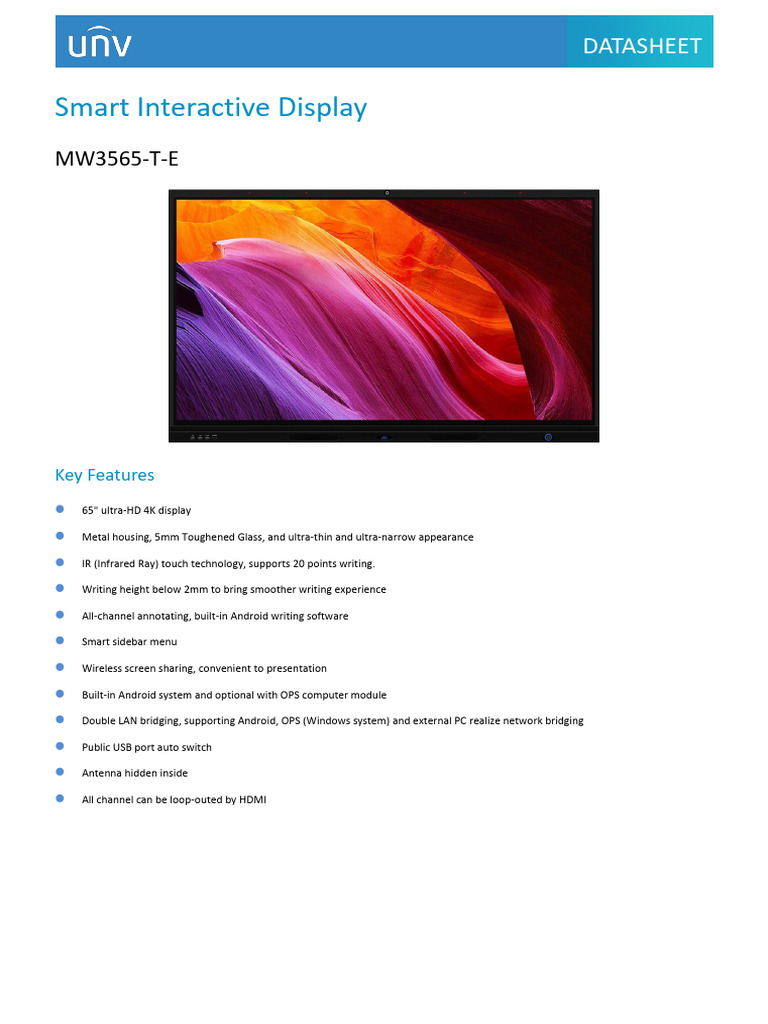 MW3565-T-E Smart Display Overview | PDF | Hdmi | Android (Operating System)