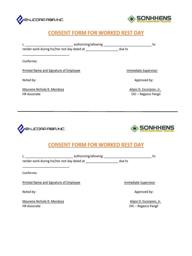 Consent Form for Rest Day Work | PDF | Career & Growth