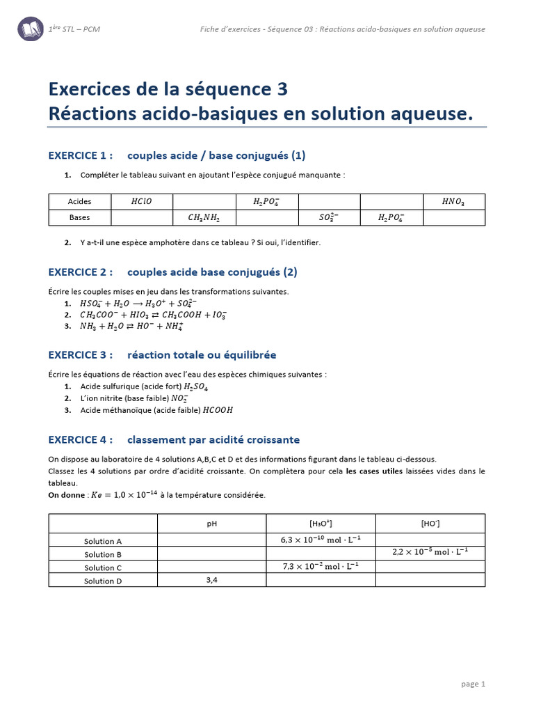 Couples acide-base en solution aqueuse | PDF | Acide | Ph