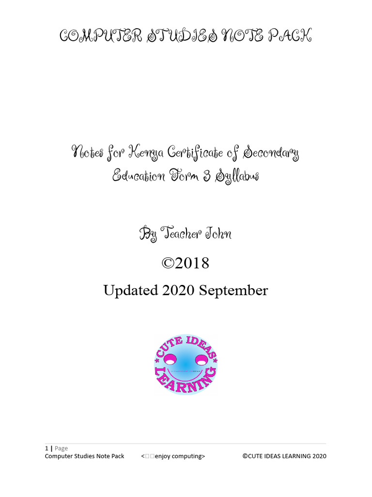 Computer Studies Notes for Form 3 | PDF | Binary Coded Decimal | Bit
