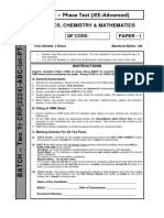 FIITJEE - Phase Test (JEE-Advanced) : Physics, Chemistry & Mathematics