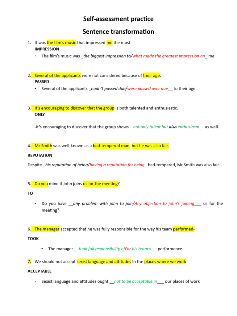 English Sentence Transformation | PDF | Language Arts & Discipline