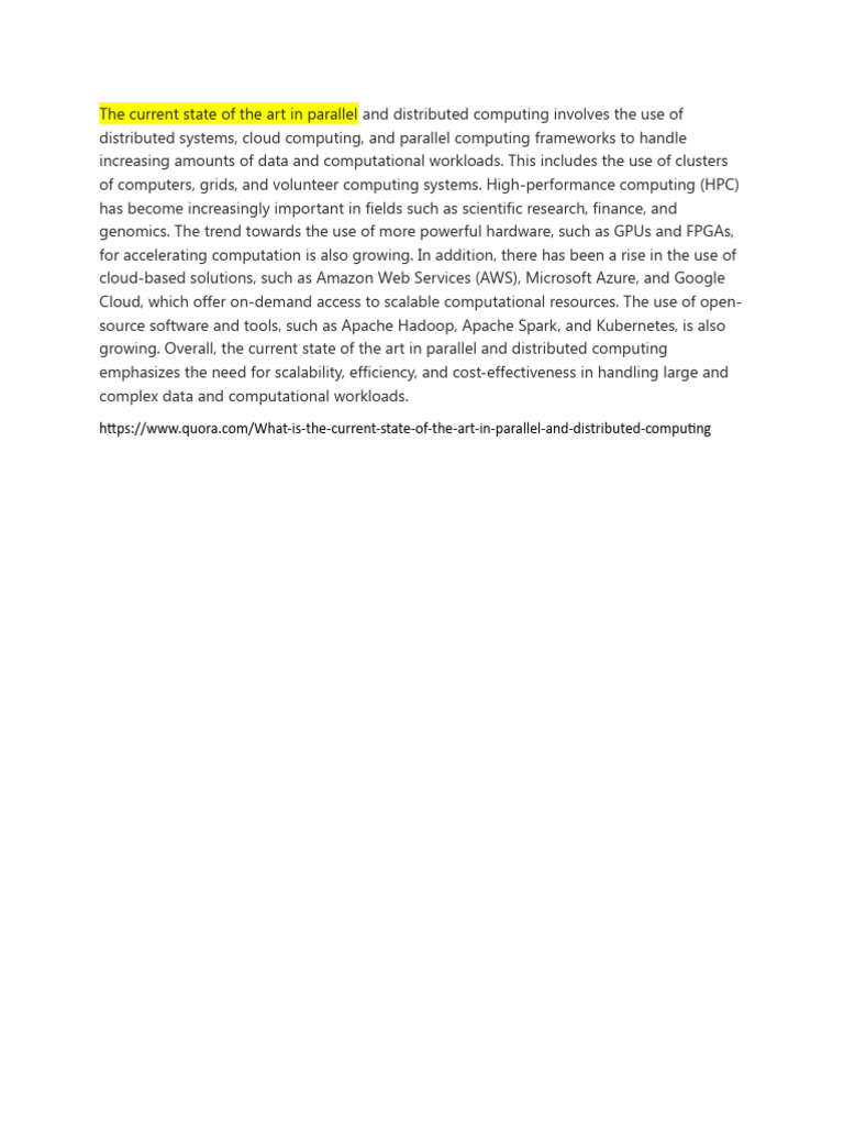 The Current State of The Art in Parallel and Distributed Computing ...