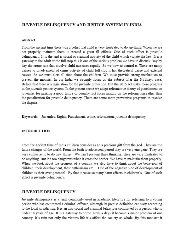 Juvenile Delinquency and Justice in India | PDF | Juvenile Court ...