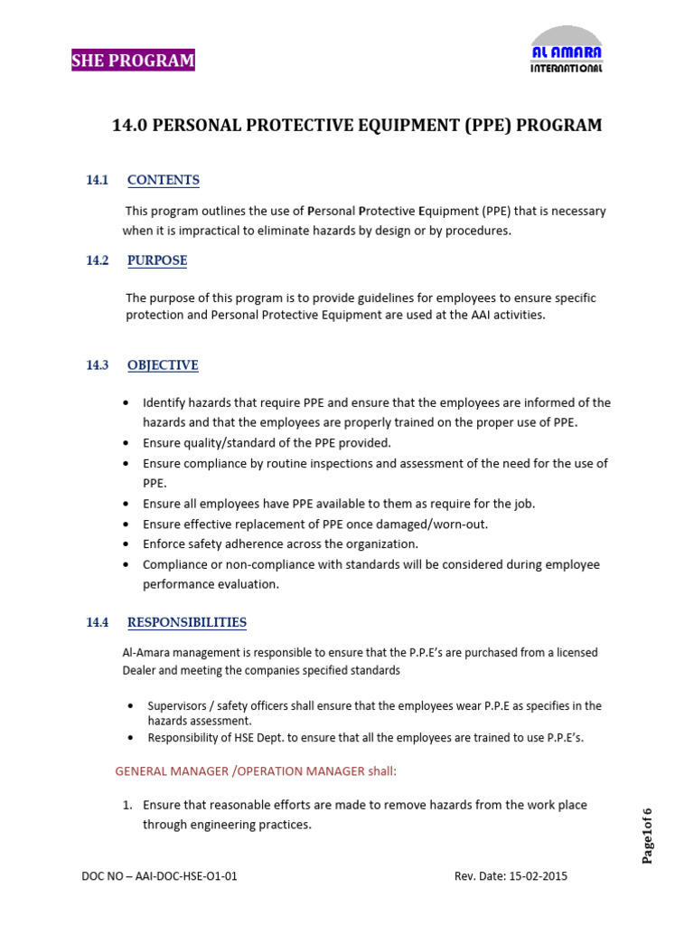 14 AAI PERSONAL PROTECTIVE EQUIPMENT Program PDF Personal