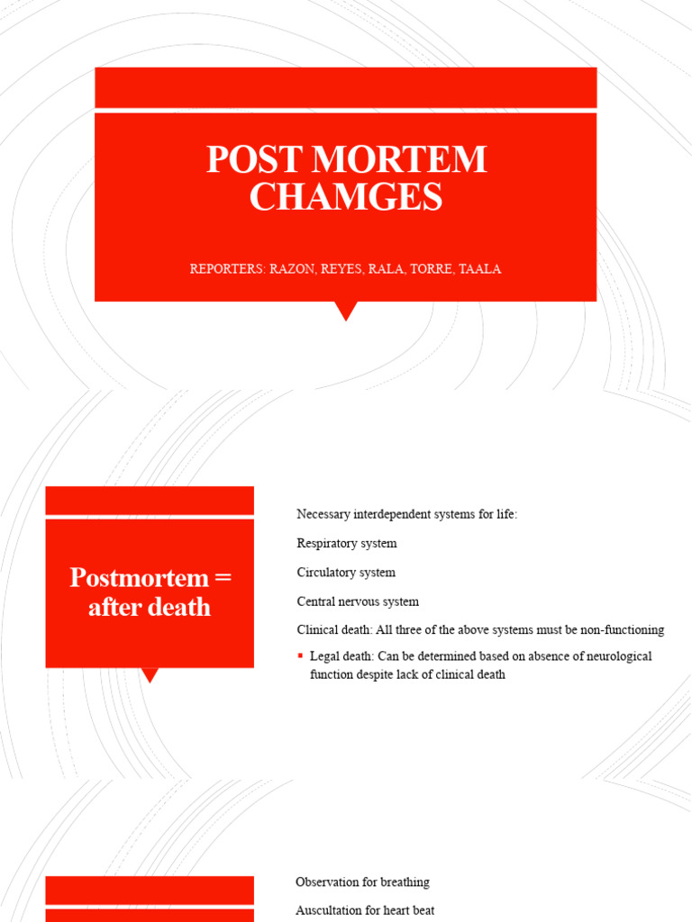 Postmortem Changes and Factors Explained | PDF | Decomposition | Heat ...