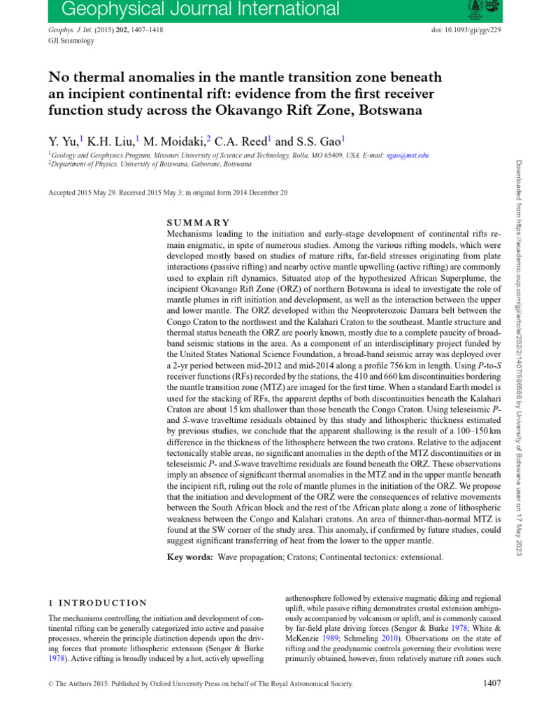 No Thermal Anomalies in The Mantle Transition Zone Beneath An Incipient ...