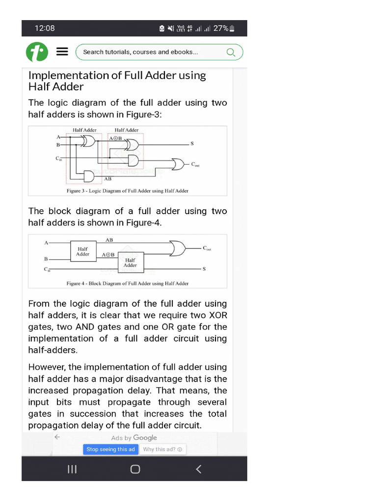 Full Adder Using Half Adder | PDF