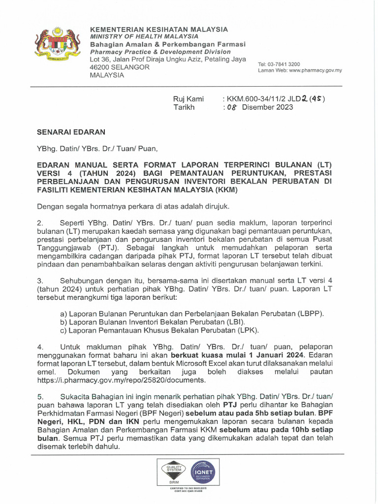 Edaran Manual & Format LT (2023-1702345478921) | PDF