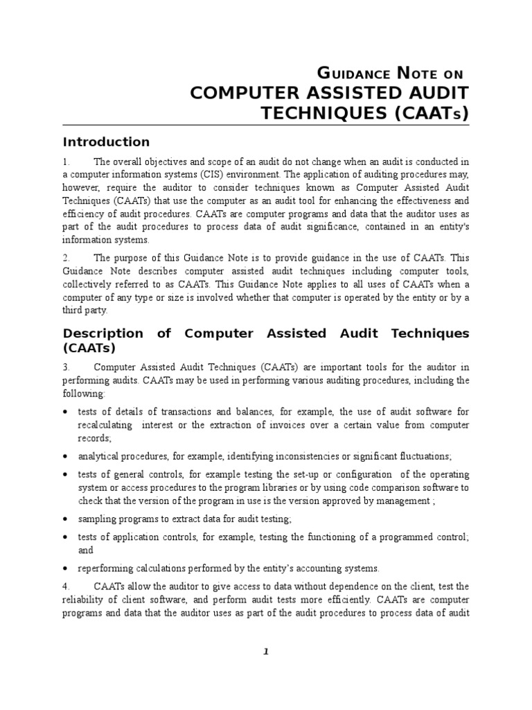Guidance Note On Computer Assisted Audit Techniques Audit Computer