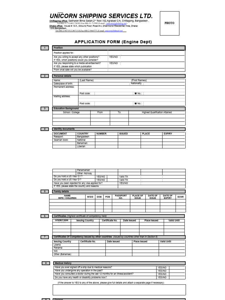Engine Department Application Form | PDF