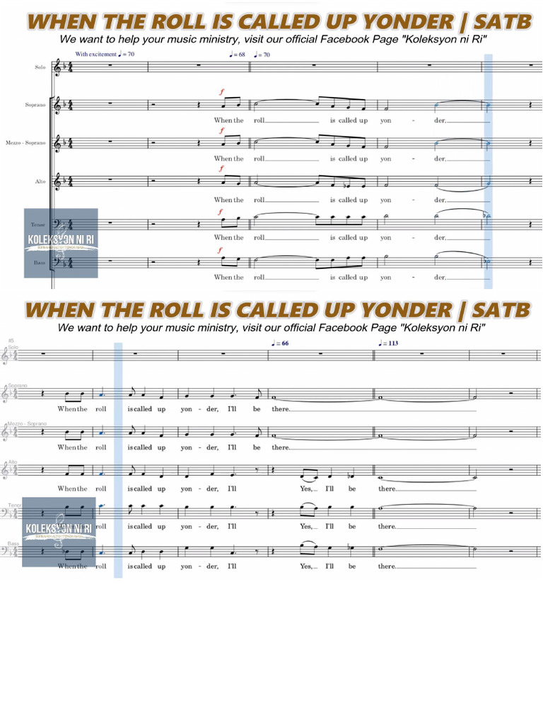 When the roll is called up yonder satb pdf