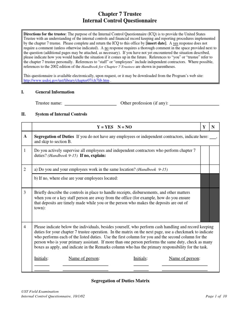 Chapter 7 Trustee Control Questionnaire | PDF | Cheque | Computer Virus
