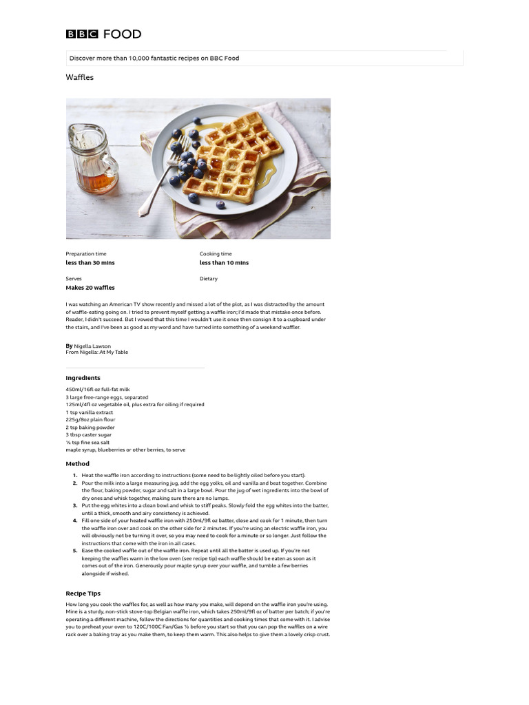 Nigella's waffles recipe - BBC Food | PDF
