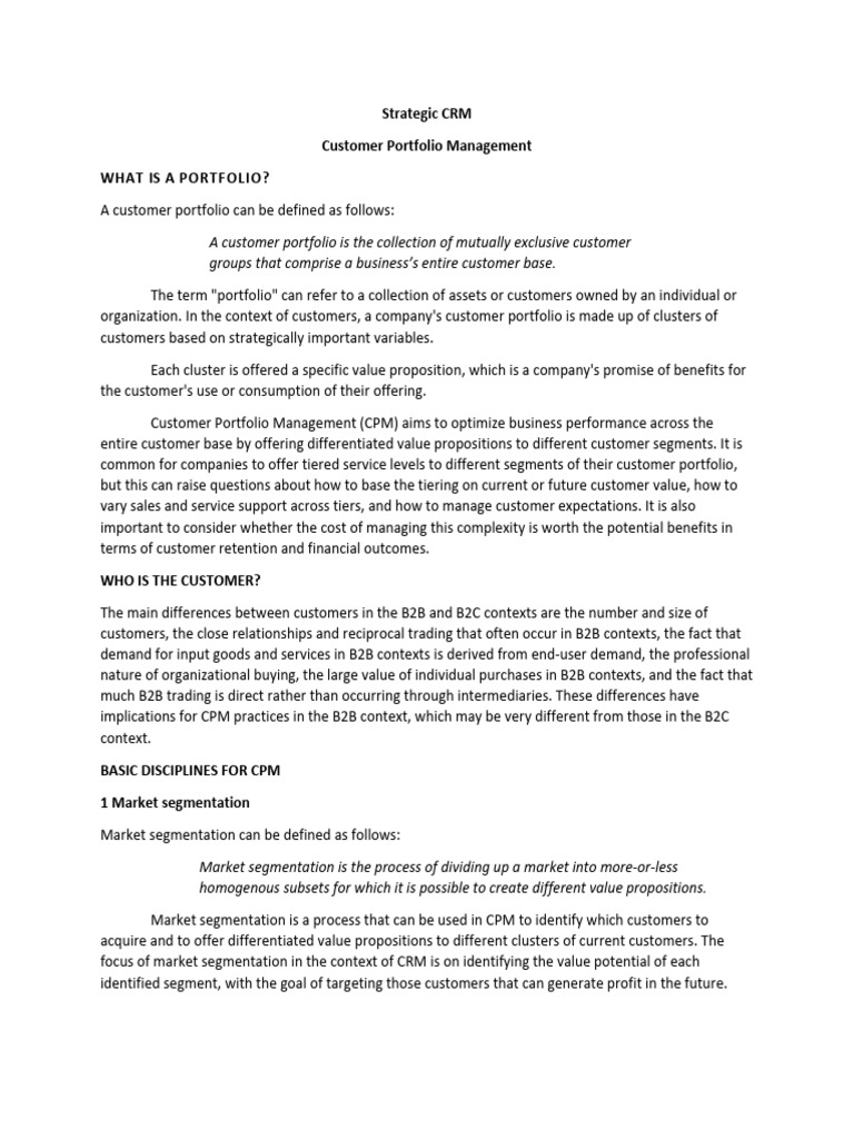 Customer Portfolio Management Strategies | PDF | Market Segmentation ...