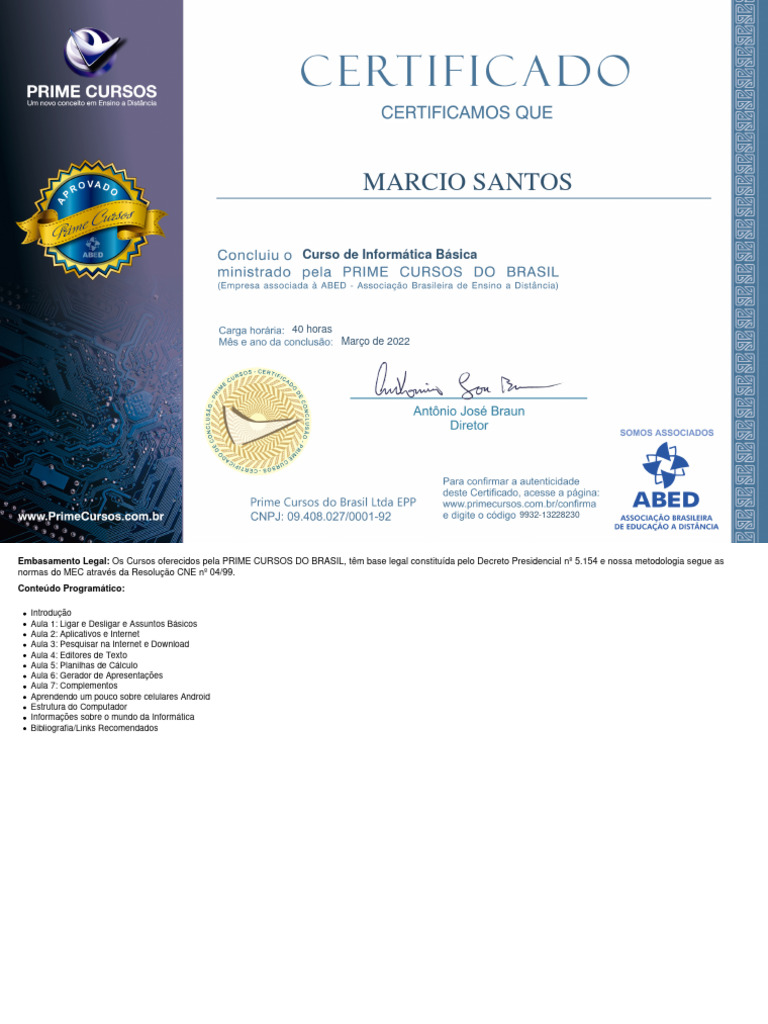 Certificado Curso Informática Básica Pdf