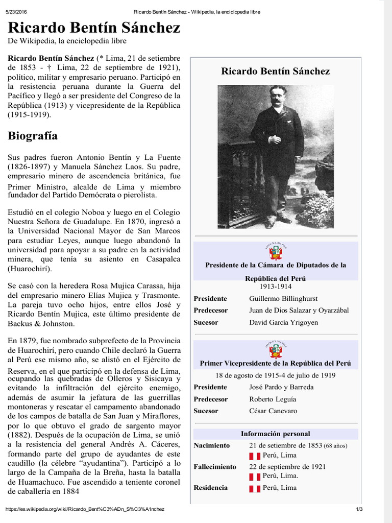 Ricardo Bentín: Político y Empresario Peruano | PDF | Perú | América ...