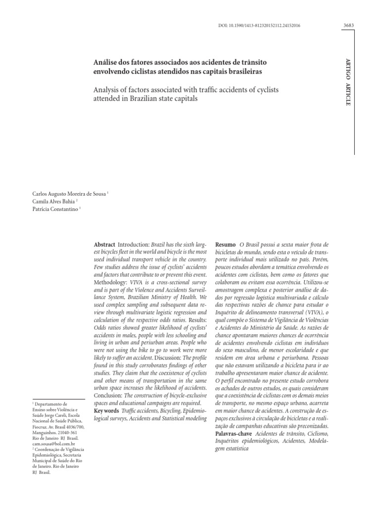 Analise Dos Fatores Associados Aos Acidentes De Transito Envolvendo
