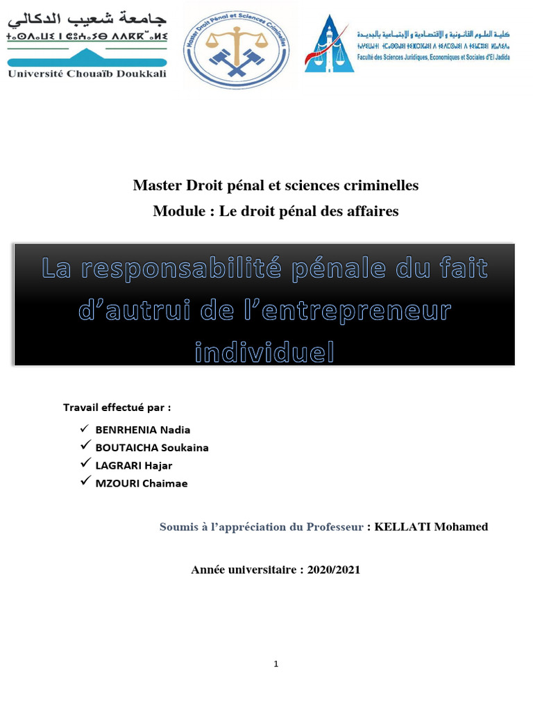 Responsabilité pénale de l'entrepreneur | PDF | Loi criminelle ...
