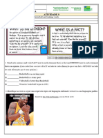 Atividade 9 9o Ano LI Facts and Opinions About Basketball and Linking Words