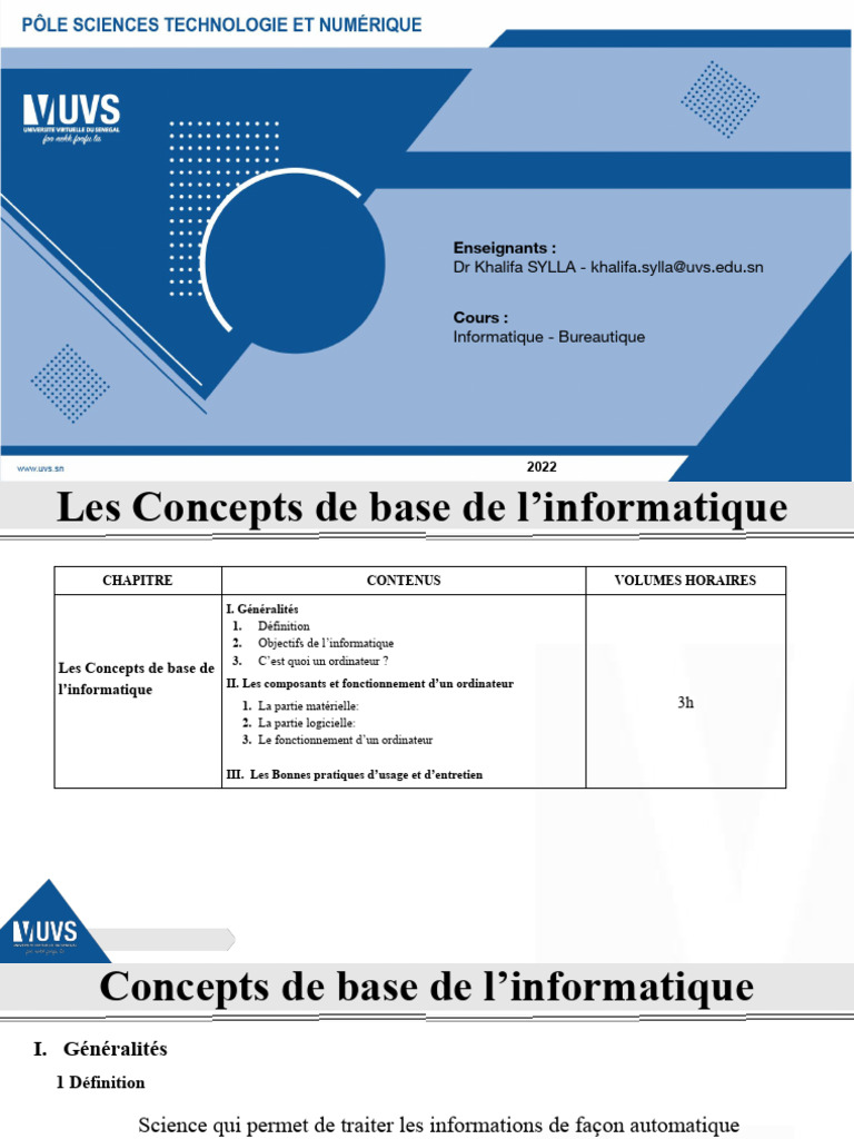 Concepts de base de l'informatique | PDF | Informatique | Entrée/Sortie