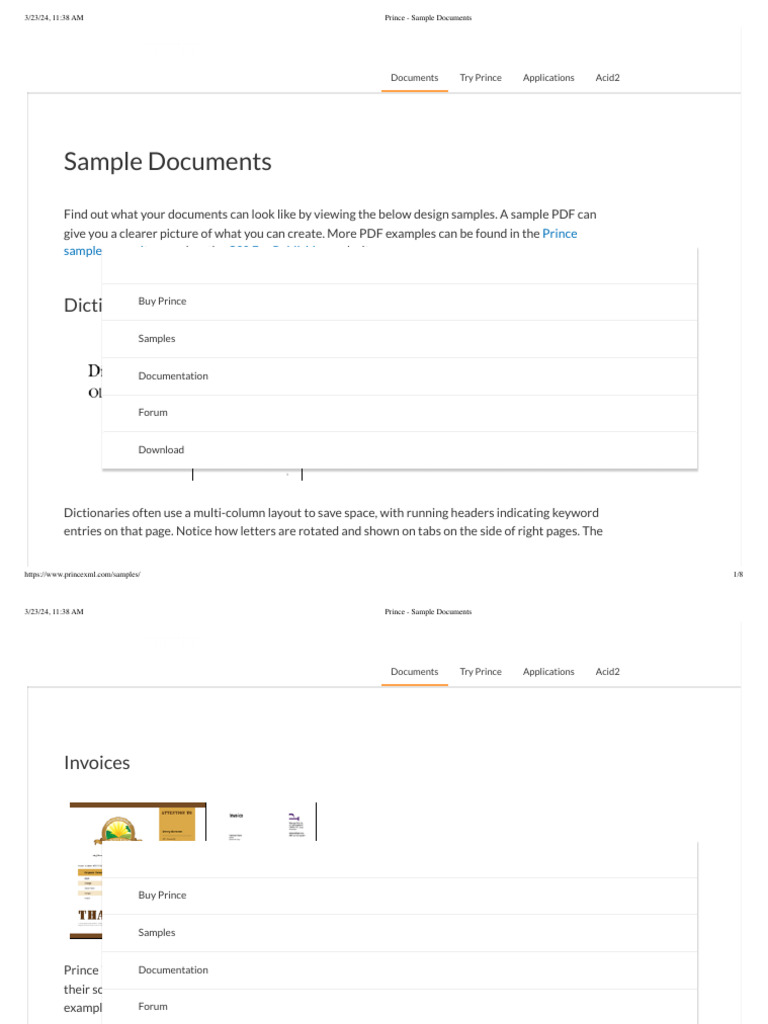 Prince sample documents pdf html page layout