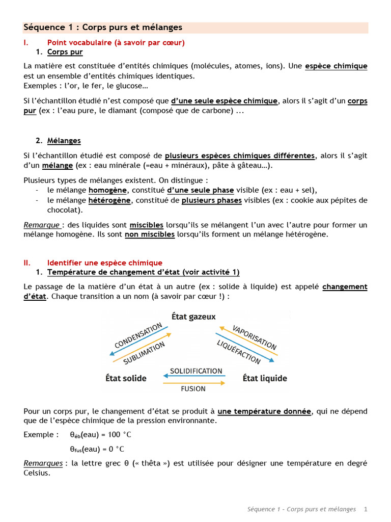 Corps purs et mélanges en chimie | PDF | Densité | Chromatographie