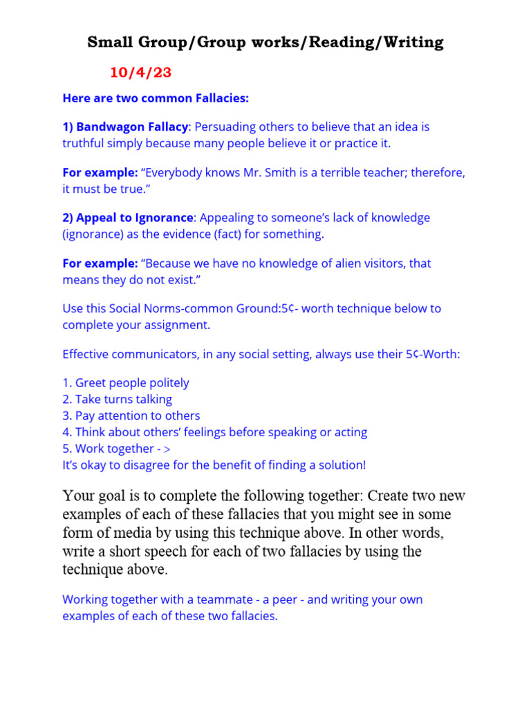 Small group falct and fallacies pdf fallacy thought