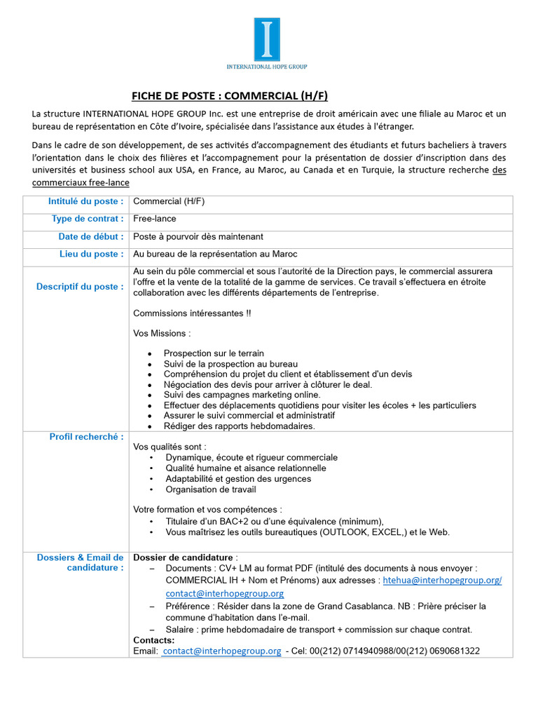 Poste de Commercial Freelance au Maroc | PDF | Business