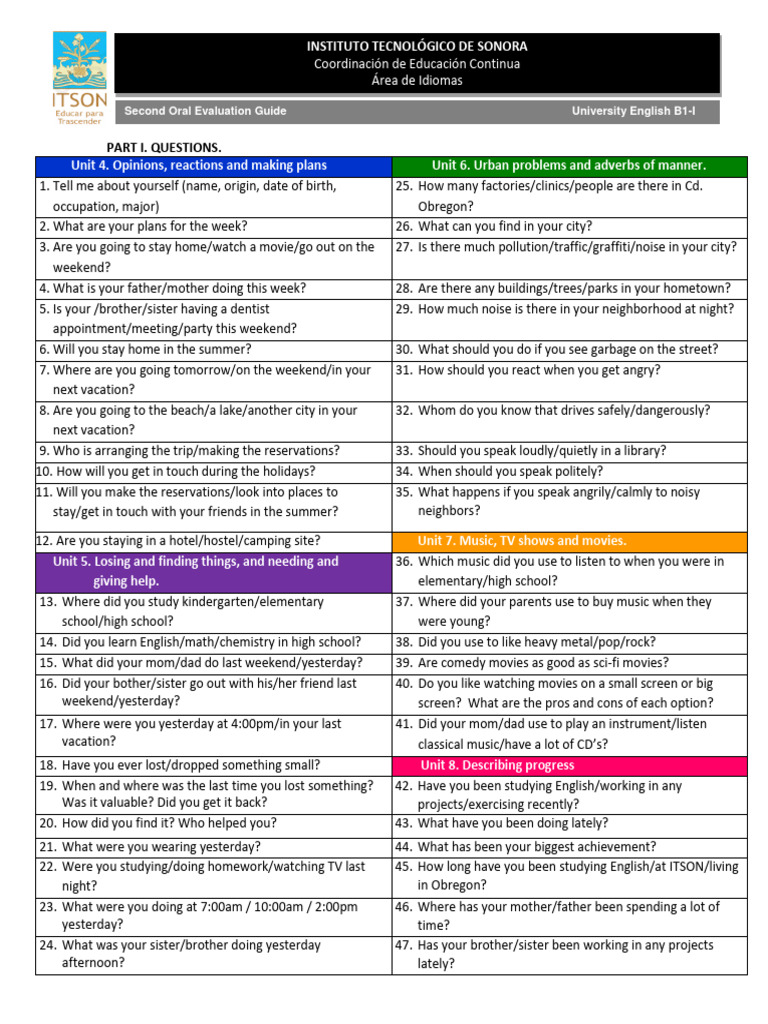 2nd Oral Guide B1-I January - May 2024 | PDF | Art