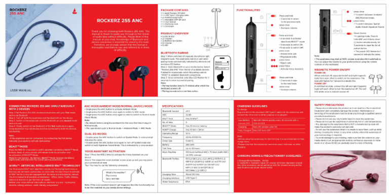 R255 ANC User Manual | PDF