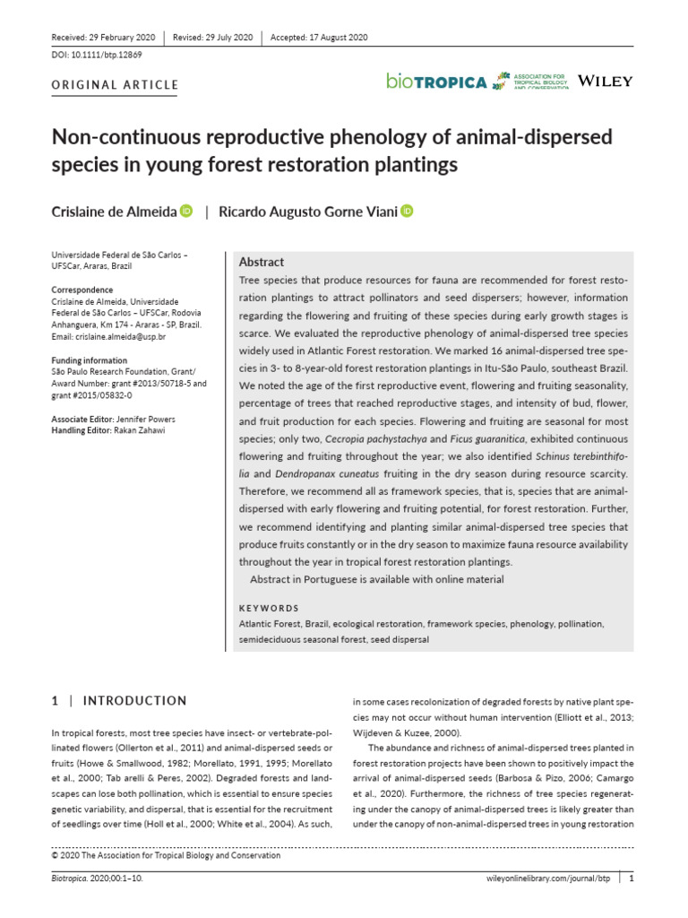Non-Continuous Reproductive Phenology of Animal-Dispersed Species in ...